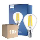 Multipack 10x Philips Master Value LED Lustre E14 Ball Filament Clear 3.4W 470lm - 927 Extra Warm White | Best Colour Rendering - Dimmable - Replaces 40W