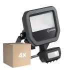 Multipack 4x Ledvance LED Floodlight Aluminium Black 8W 1200lm 100D - 840 Cool White | IP65 - Motion And Light Sensor - Symmetrical